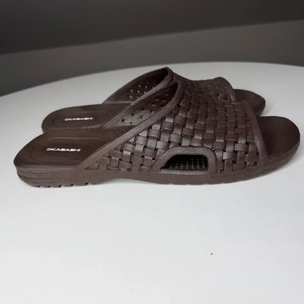 Okabashi Brown Woven Comfort Slide Sandals Ortho Summer‎ Mens